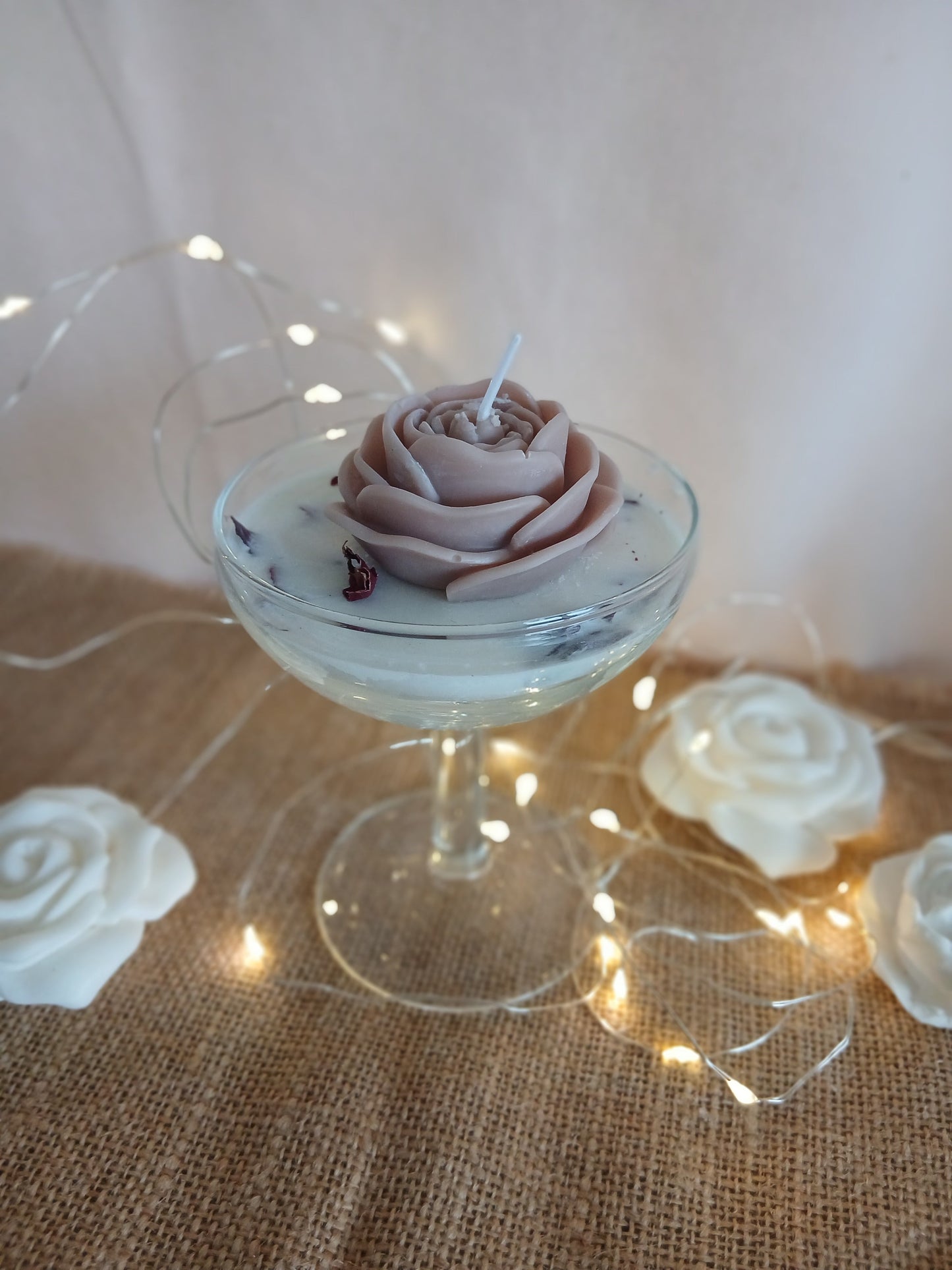 Bougie Rose Crème Taupe en Verre