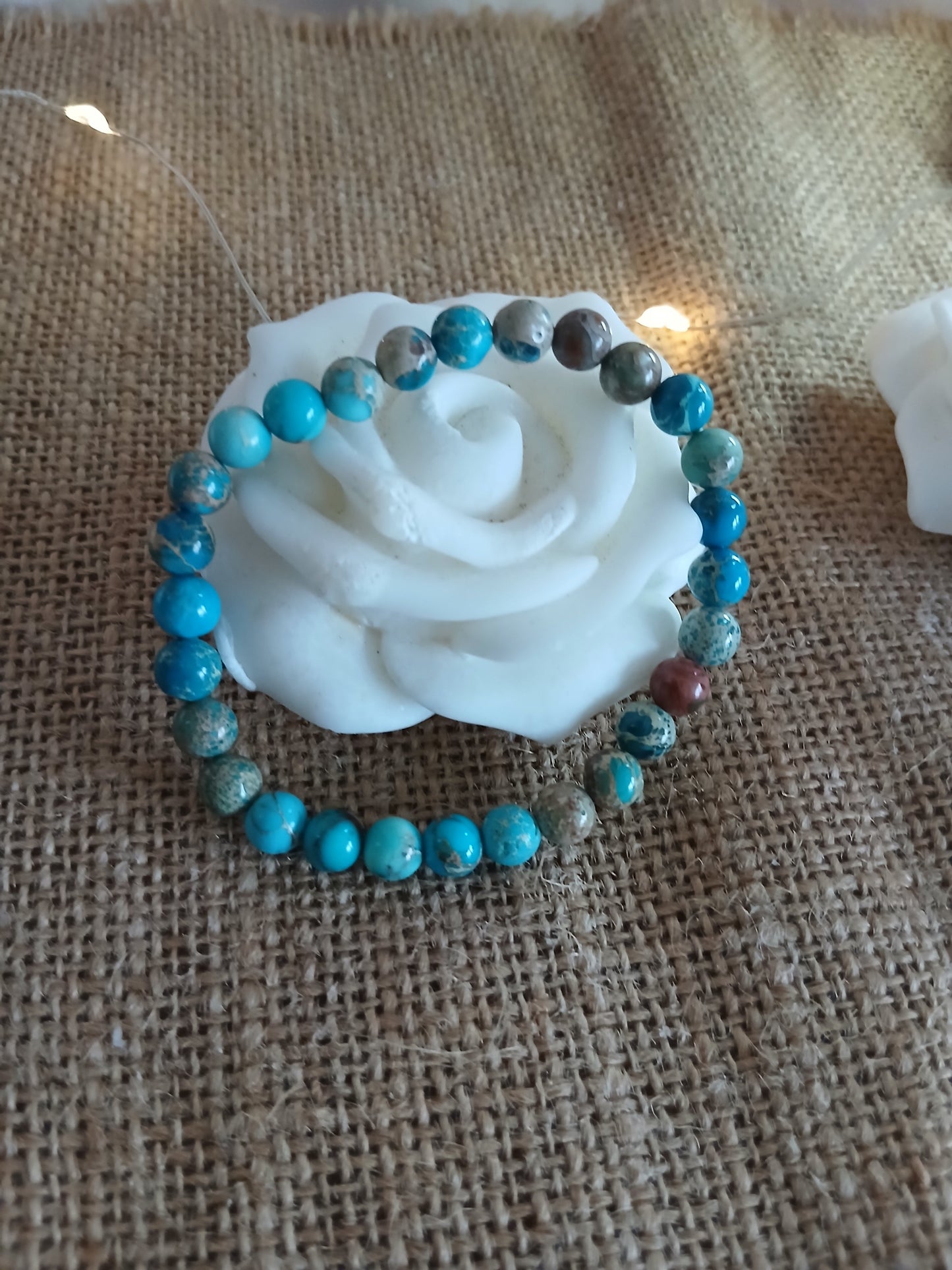 Bracelet Jaspe Impérial Turquoise Mix Perles 8mm - Création Artisanale