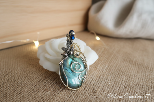 Pendentif Labradorite Wire Wrapped Argent