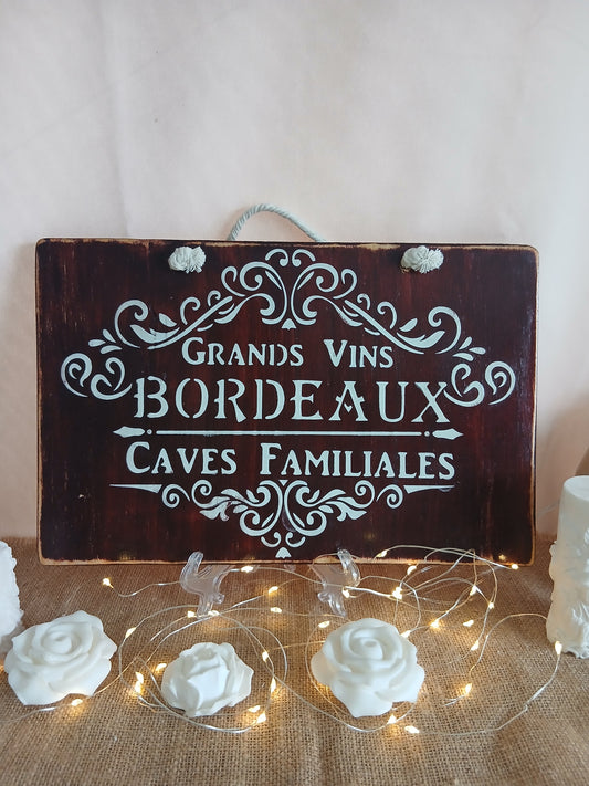 Plaque en bois "Grands Vins Bordeaux" 20x30 cm