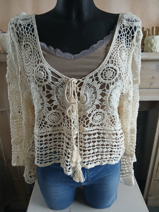 Petit Haut Crochet Bohème Écru