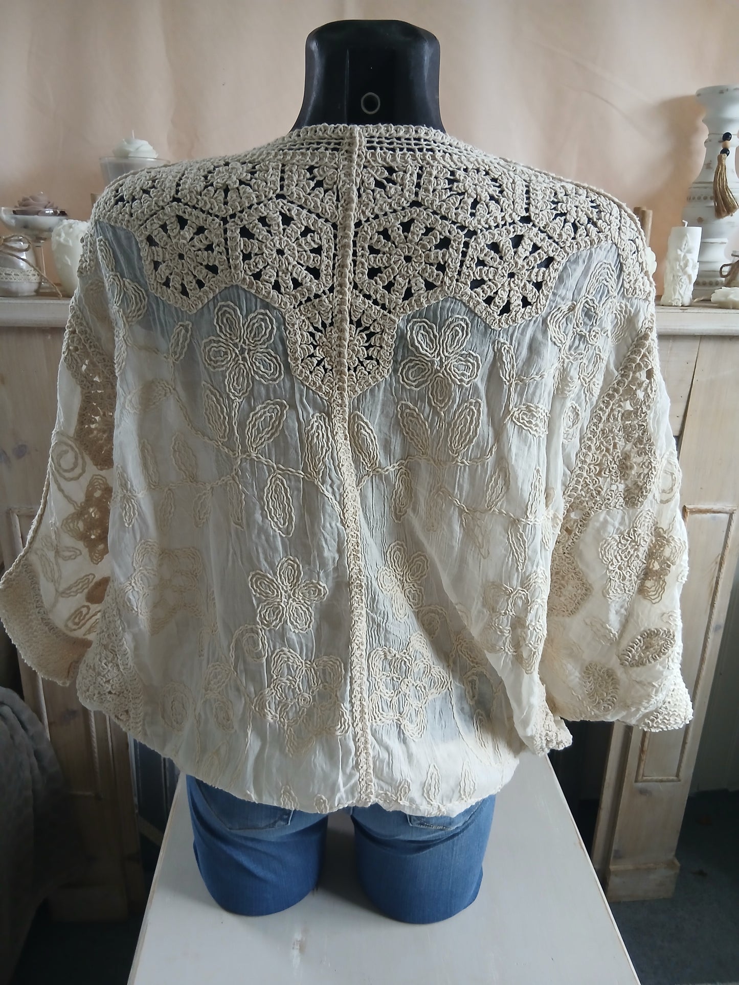 Veste Dentelle Crochet Bohème Écru