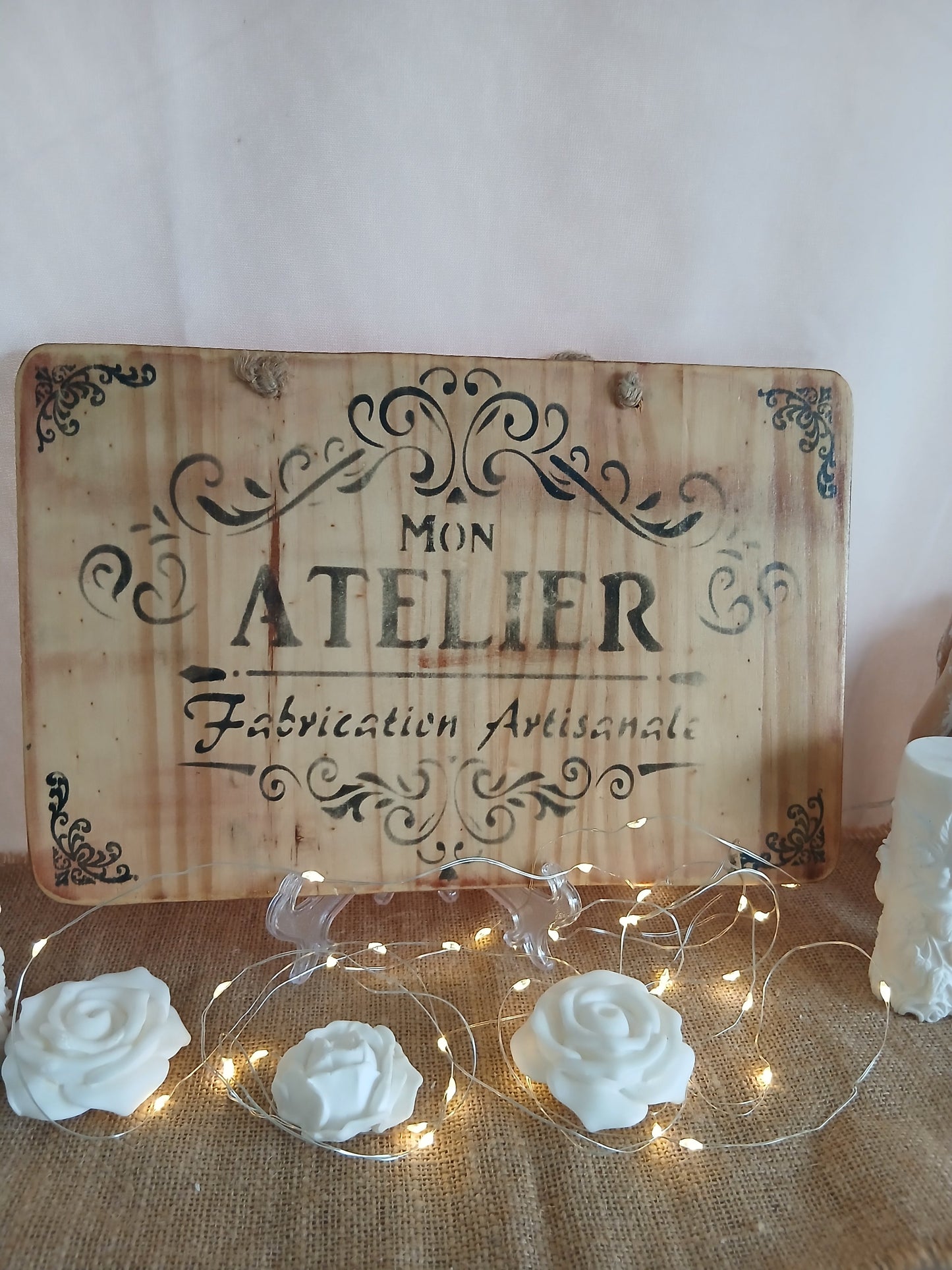 Plaque en bois "Mon Atelier" 20x30 cm