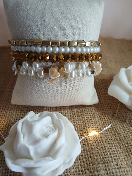 Bracelet Trio Perles Facettées Blanc Cristal