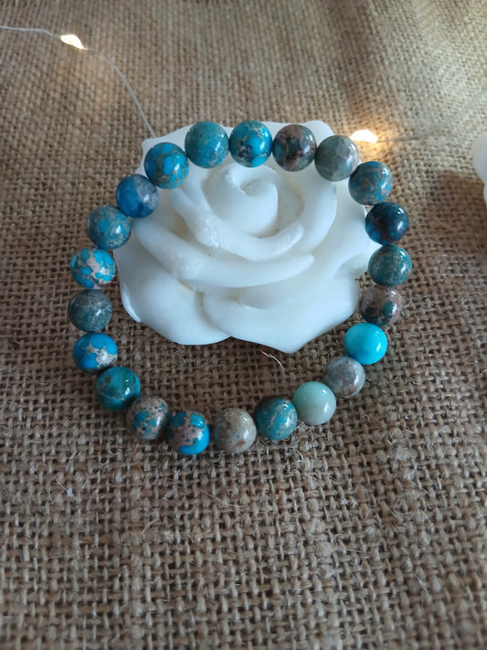 Bracelet Jaspe Impérial Turquoise Perles 8mm - Création Artisanale