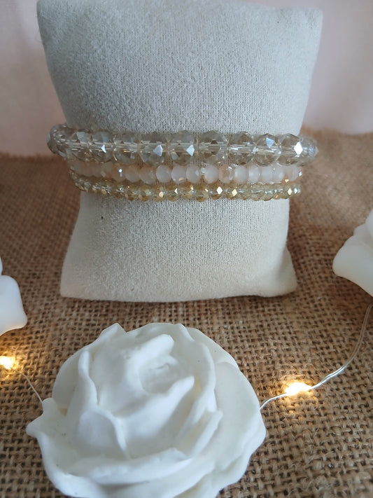 Bracelet Duo Perles Facettées Beige Cristal