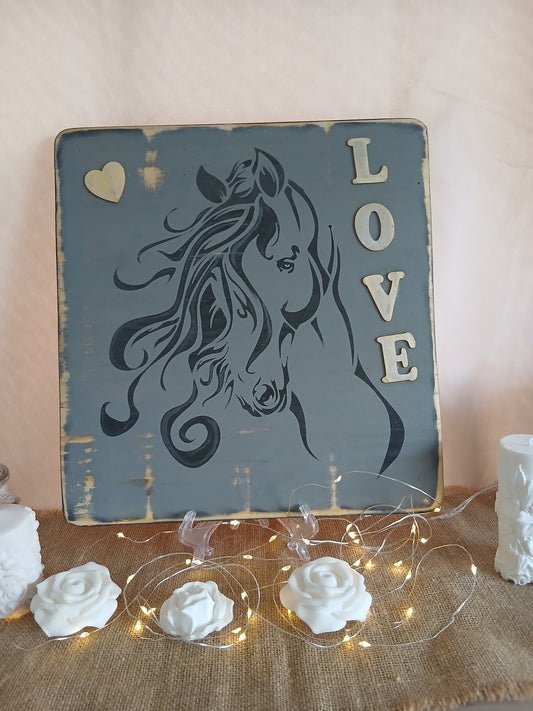 Plaque Décorative Cheval "Love" - Tableau Mural Vintage