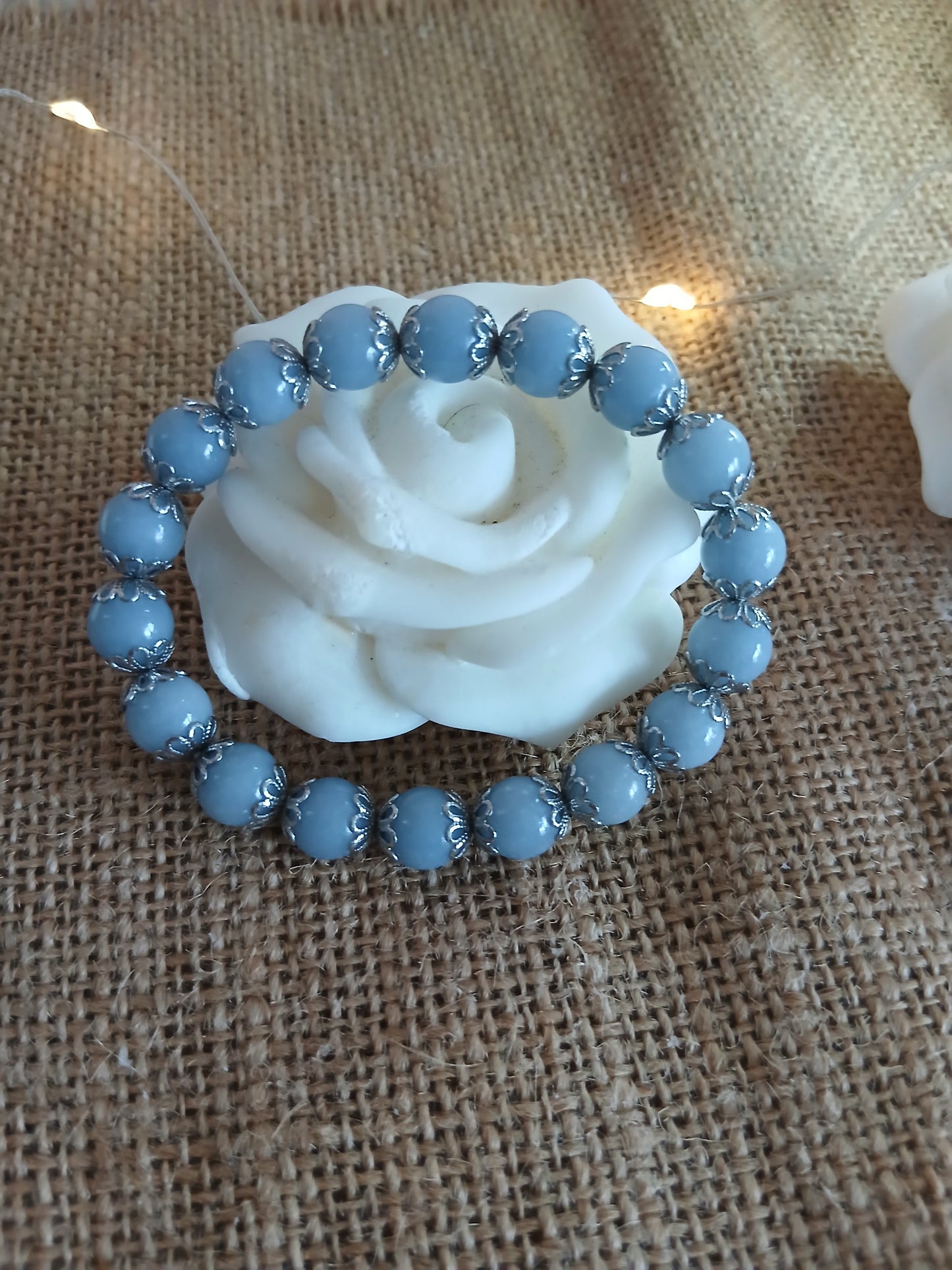 Bracelet Angélite Bleue Perles 8mm - Création Artisanale