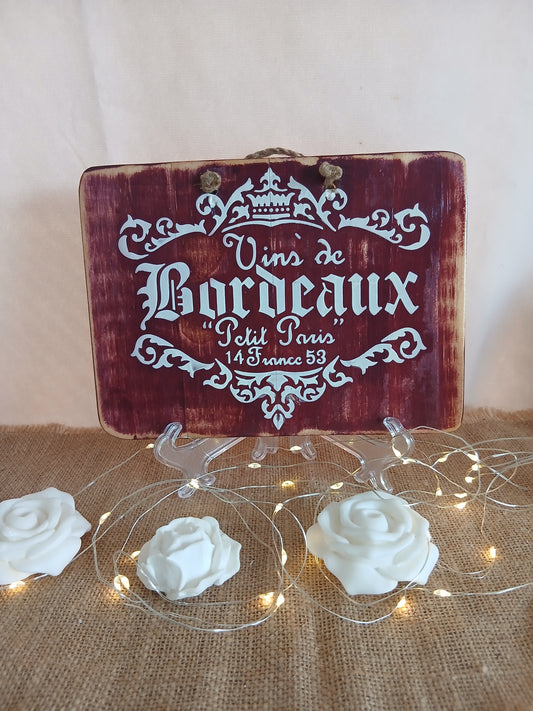 Plaque Décorative "Vins de Bordeaux" - Style Vintage Français