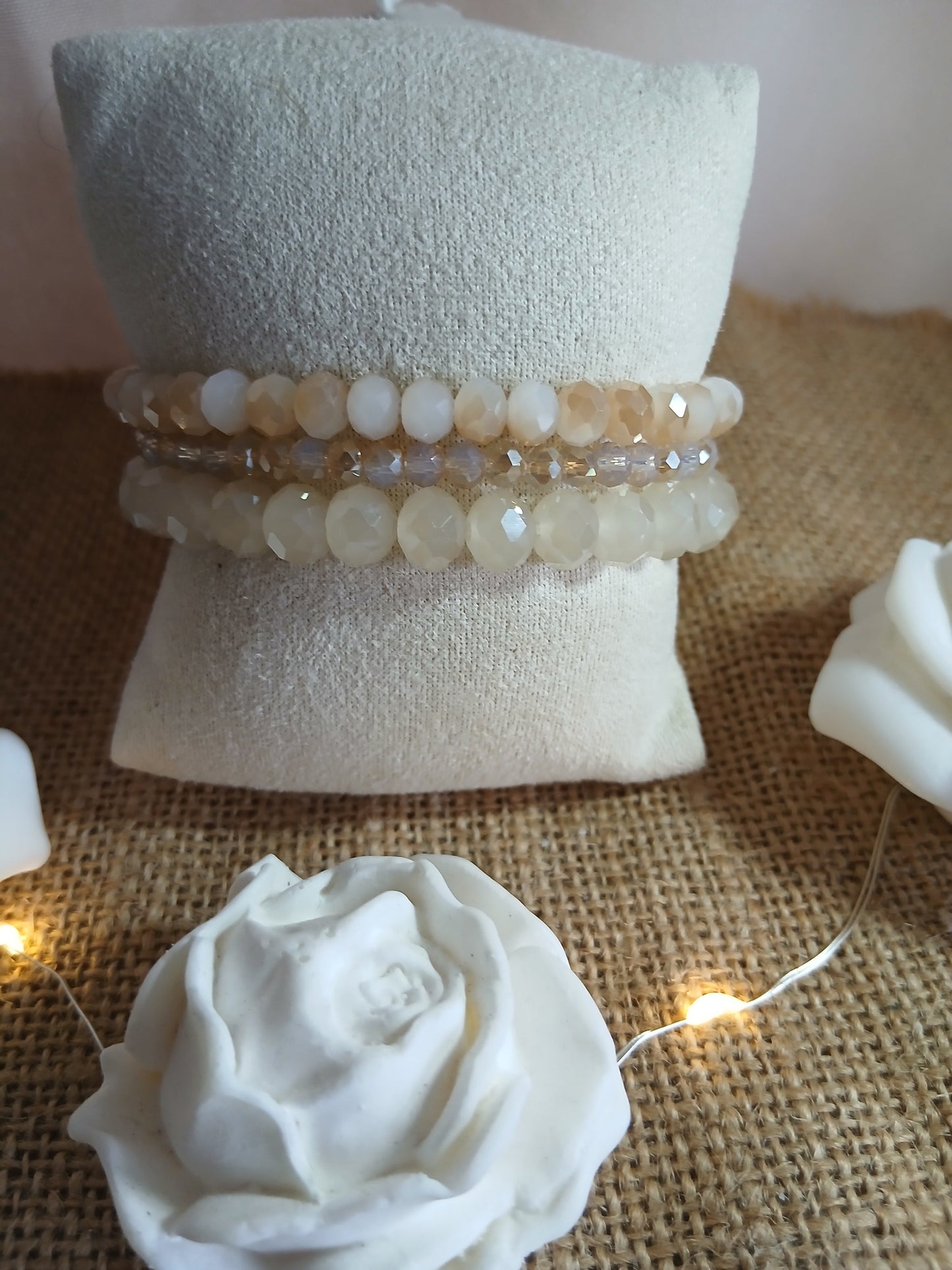 Bracelet Trio Perles Facettées Blanc Nacré Doré