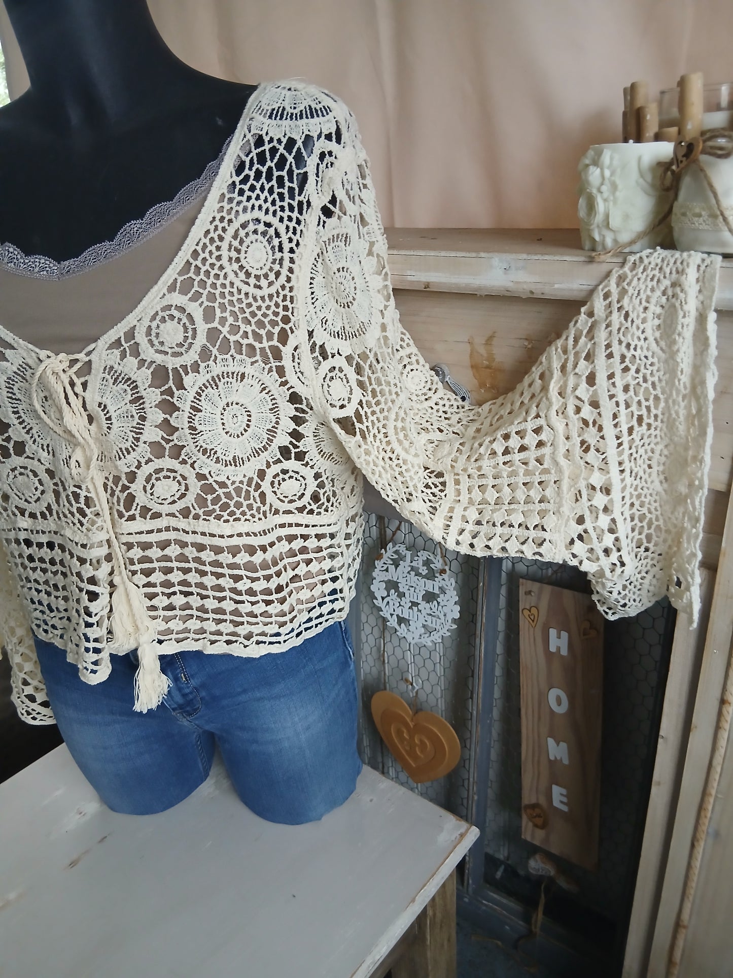 Petit Haut Crochet Bohème Écru