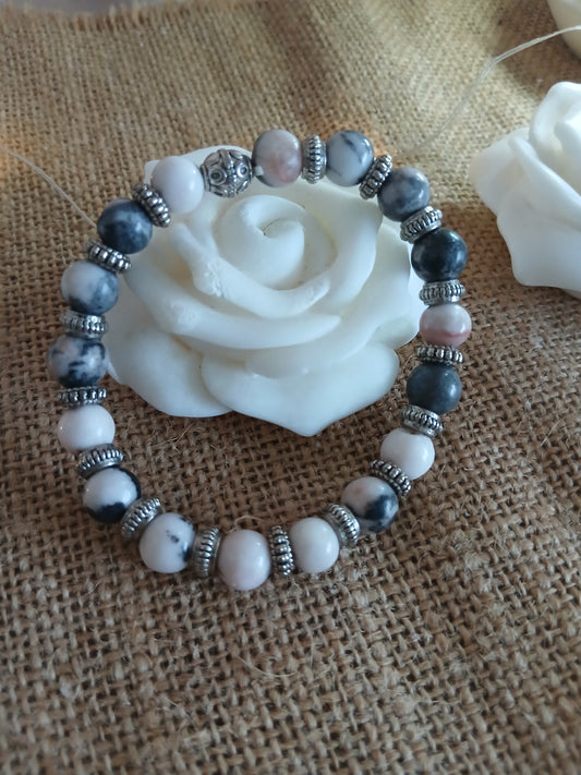Bracelet Jaspe Zébré Rose Perles 8mm - Création Artisanale