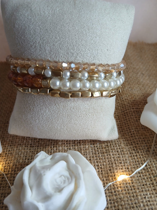 Bracelet Trio Perles Facettées Cristal Champagne