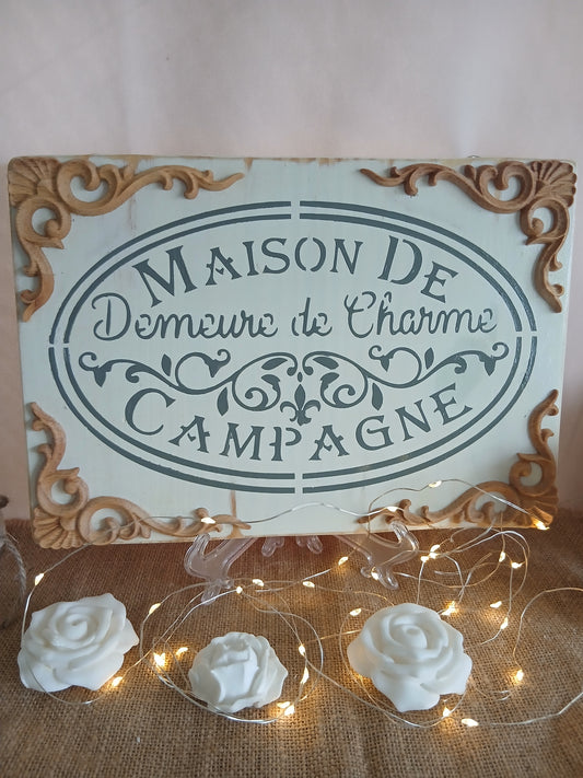 Plaque Décorative "Maison de Demeure de Charme Campagne" 30x20cm