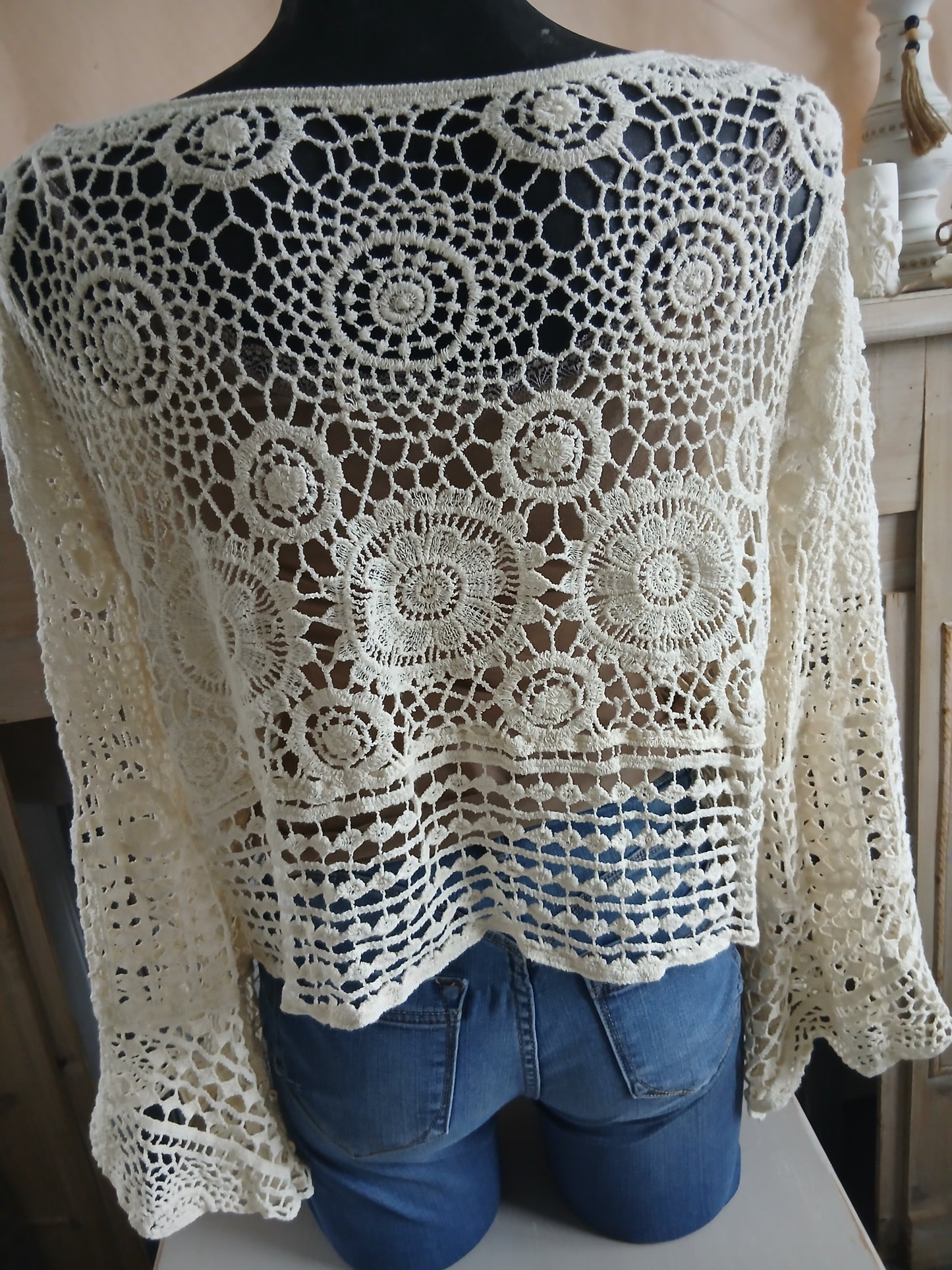 Petit Haut Crochet Bohème Écru