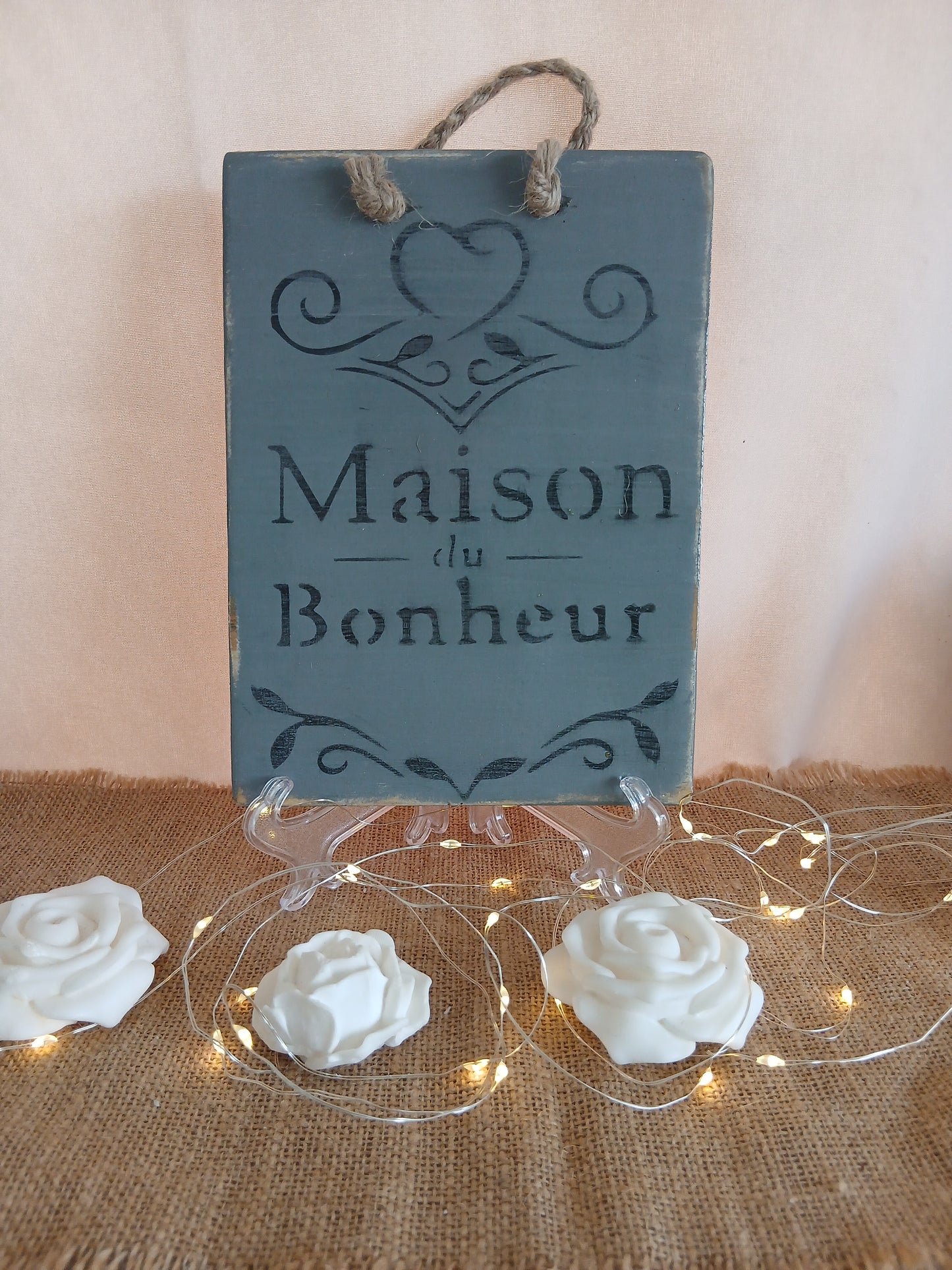 Plaque Décorative "Maison du Bonheur" - Style Romantique