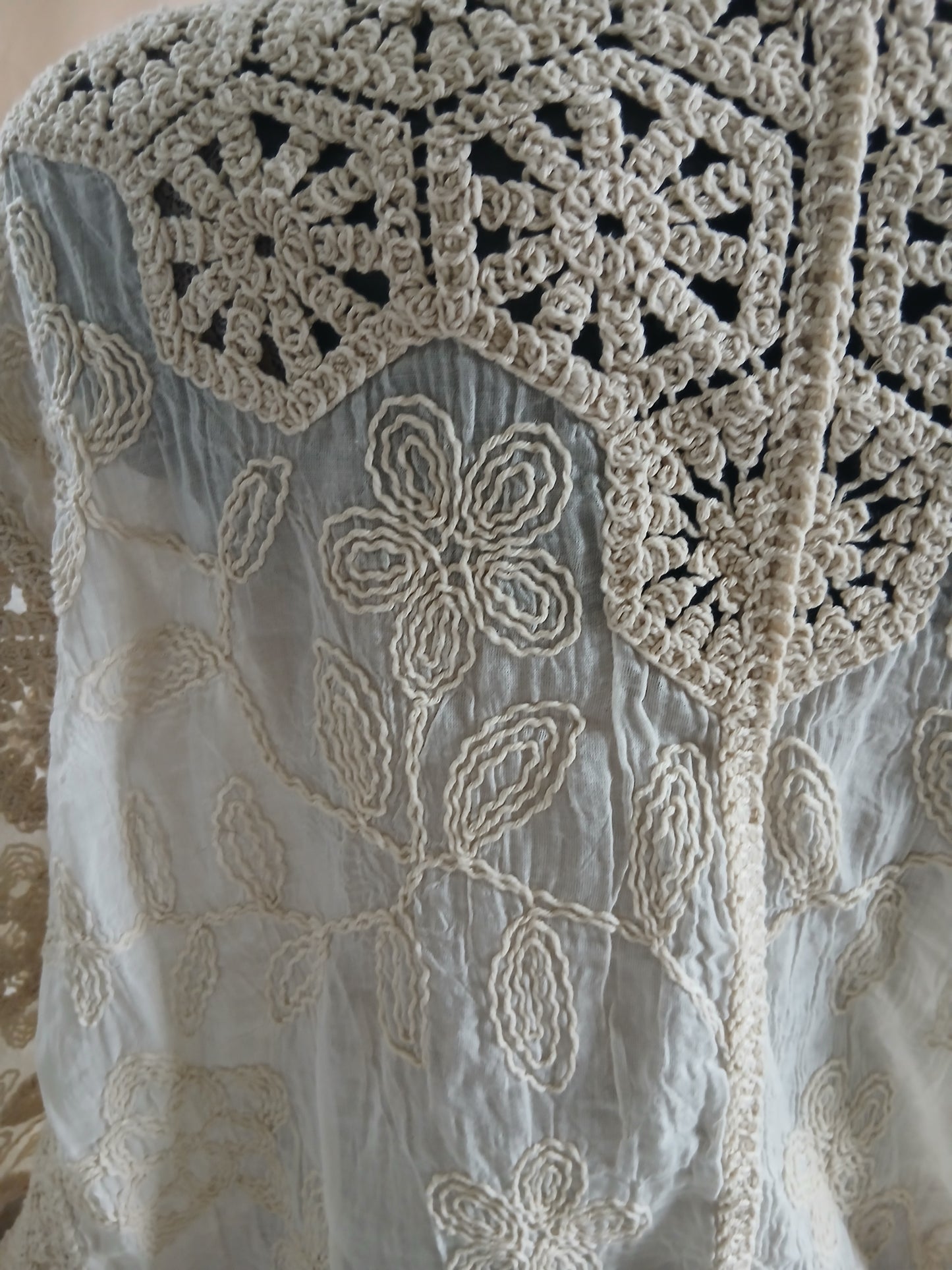 Veste Dentelle Crochet Bohème Écru