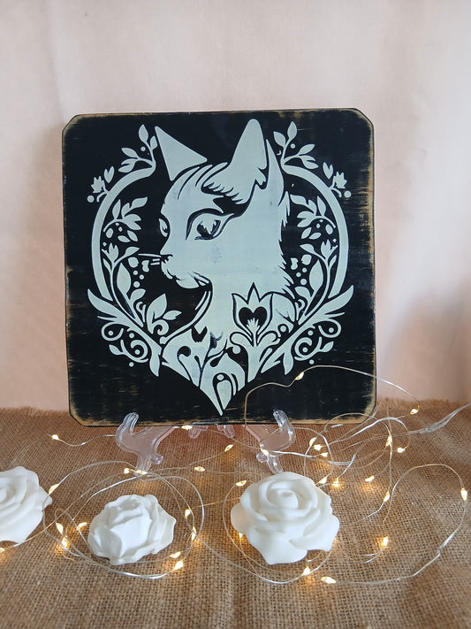 Plaque en bois décorative " chat "