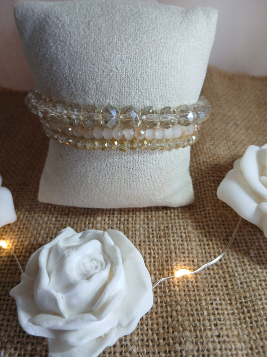 Bracelet Duo Perles Facettées Blanc Nacré Cristal