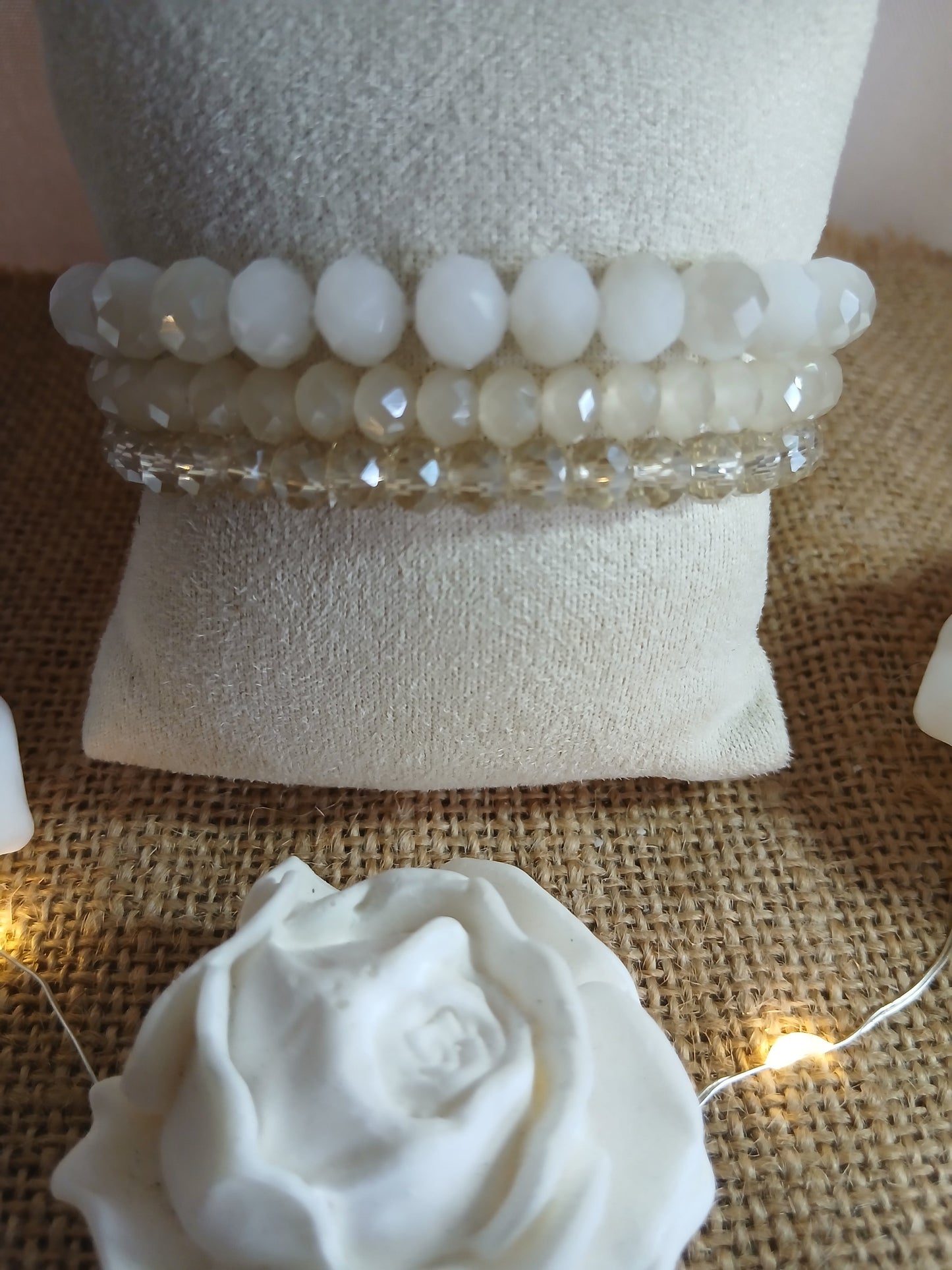 Bracelet Trio Perles Facettées Cristal Blanc Champagne