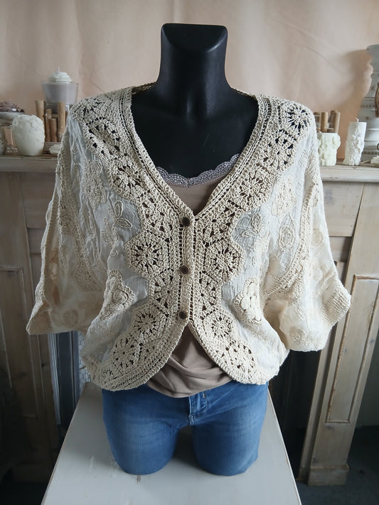 Veste Dentelle Crochet Bohème Écru